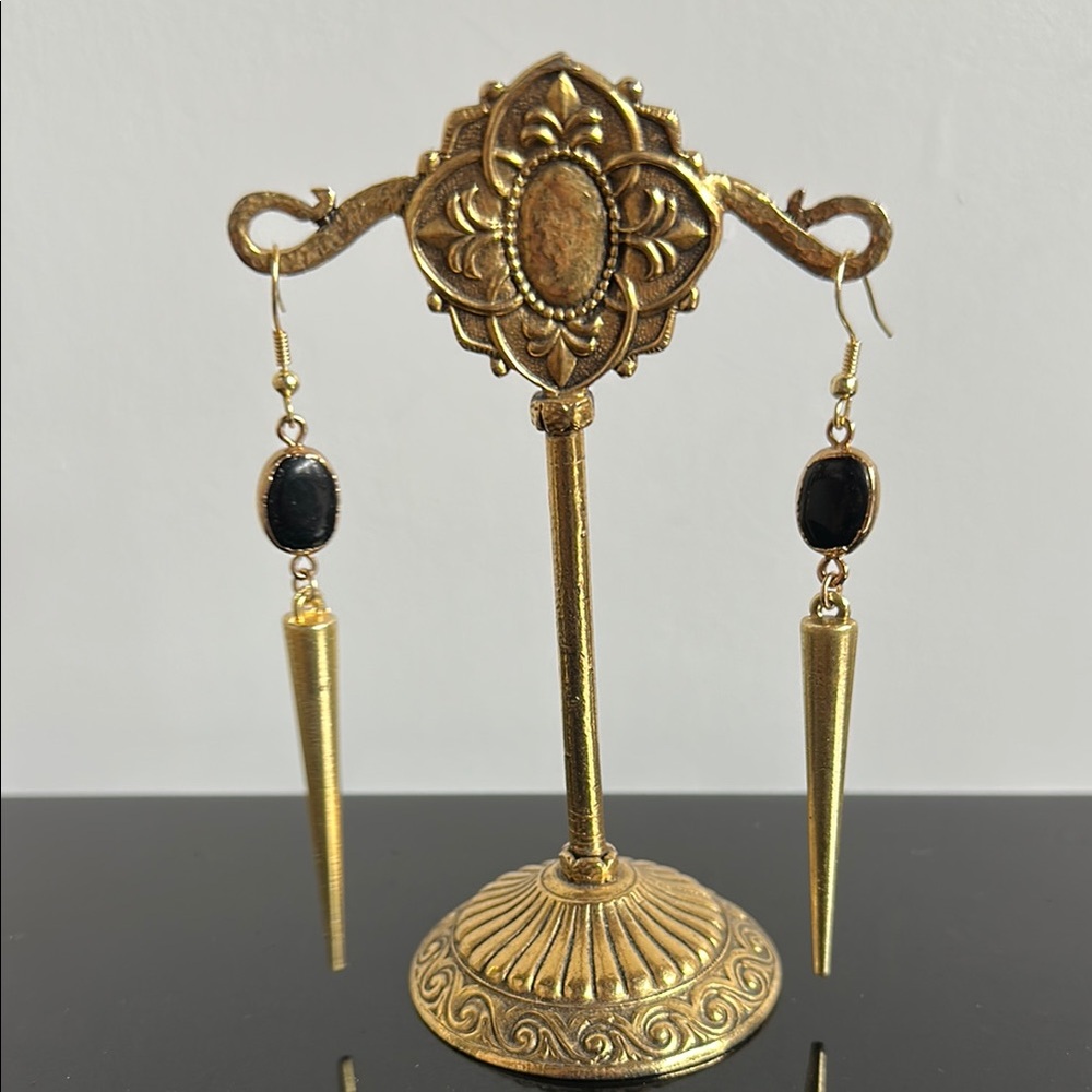 Elegant Gold and Black Dangle Earrings